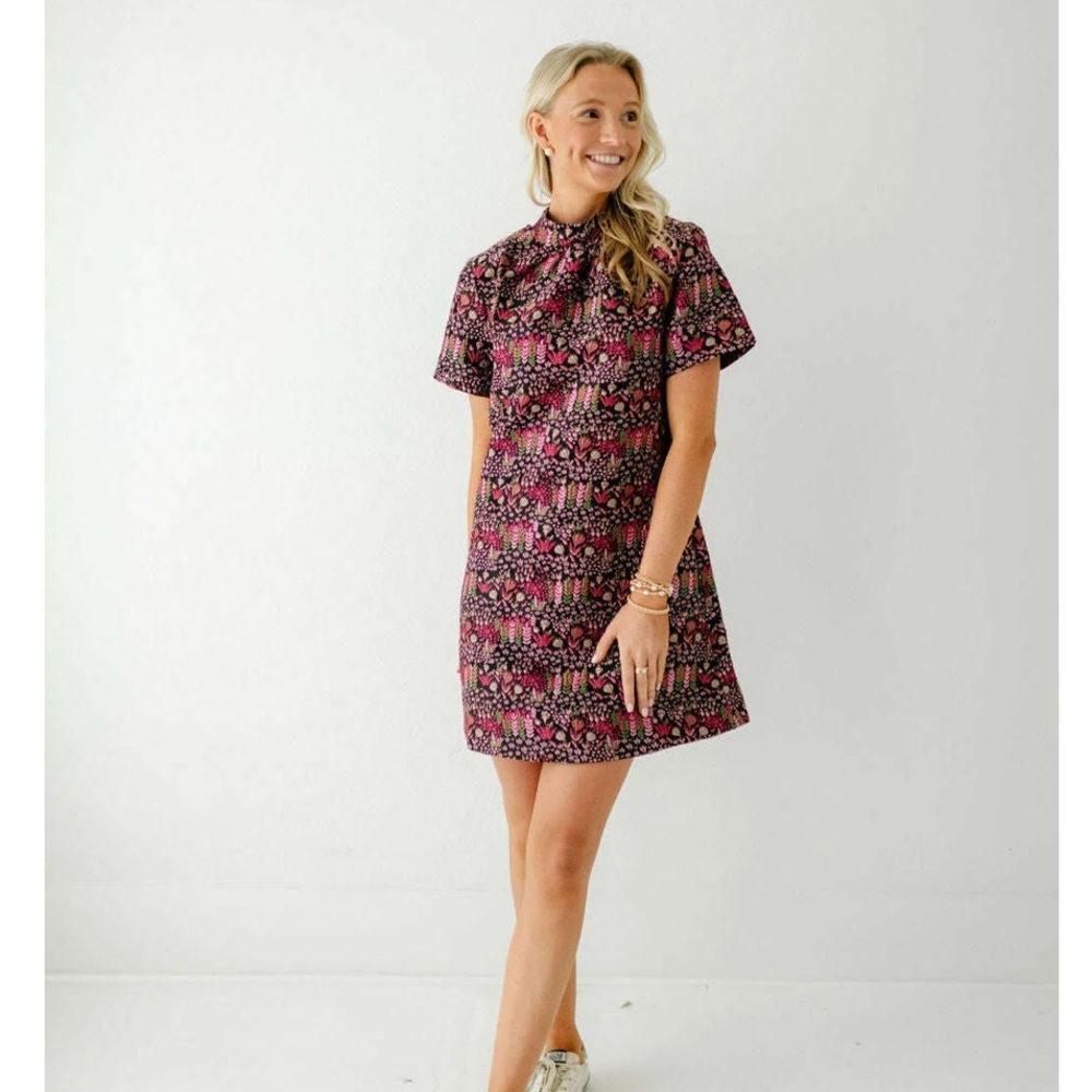 THML Floral Textured Tie Back Dress